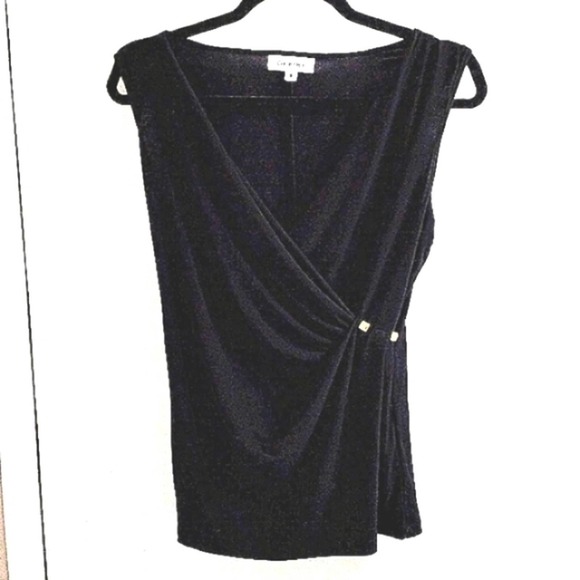 Calvin Klein BLACK Sophisticated V-Drop CAREER Top BLACK Sleeveless Gold Sz S - Picture 10 of 12